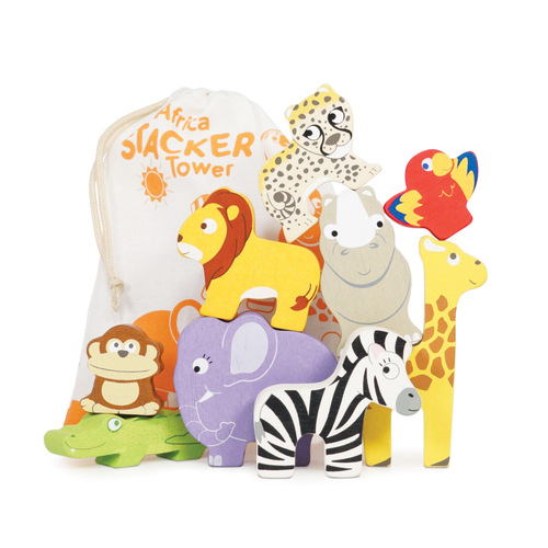 Le Toy Van - Petilou Africa Stacking Animals & Bag