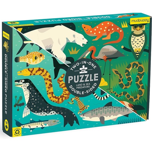 Mudpuppy - Land & Sea Predators Double Sided Puzzle 100pc