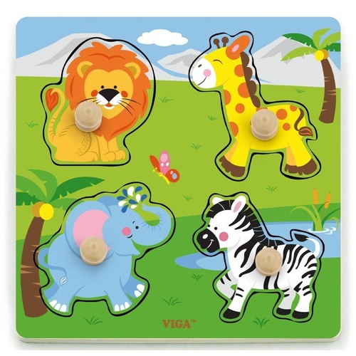 Viga Toys - Wild Animals Big Wooden Knob Puzzle